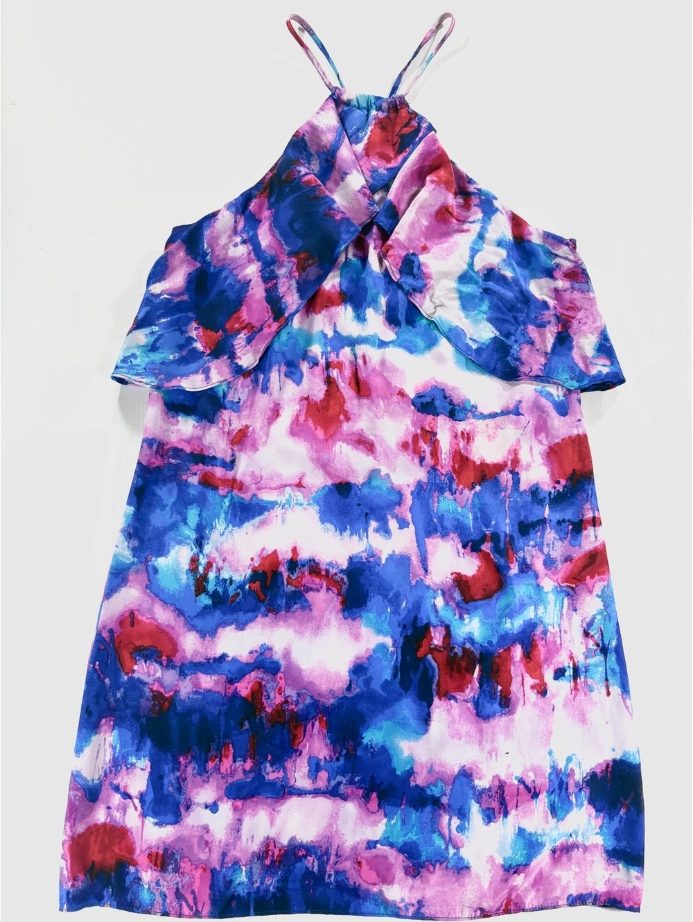 Alice & Trixie Silk Watercolor Print Halter Mini Dress Sz S Boho Resort